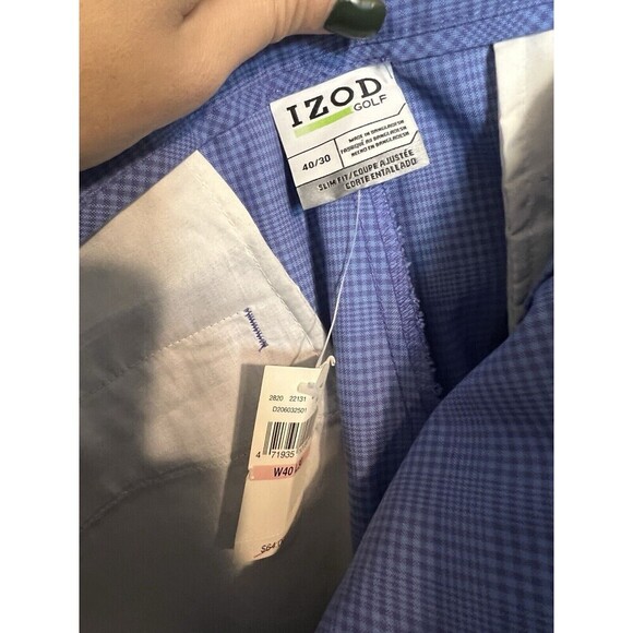 Izod Blue Plaid Pants Mens 40 X 30 Advantage Performance Golf Chino Straight - Picture 5 of 5